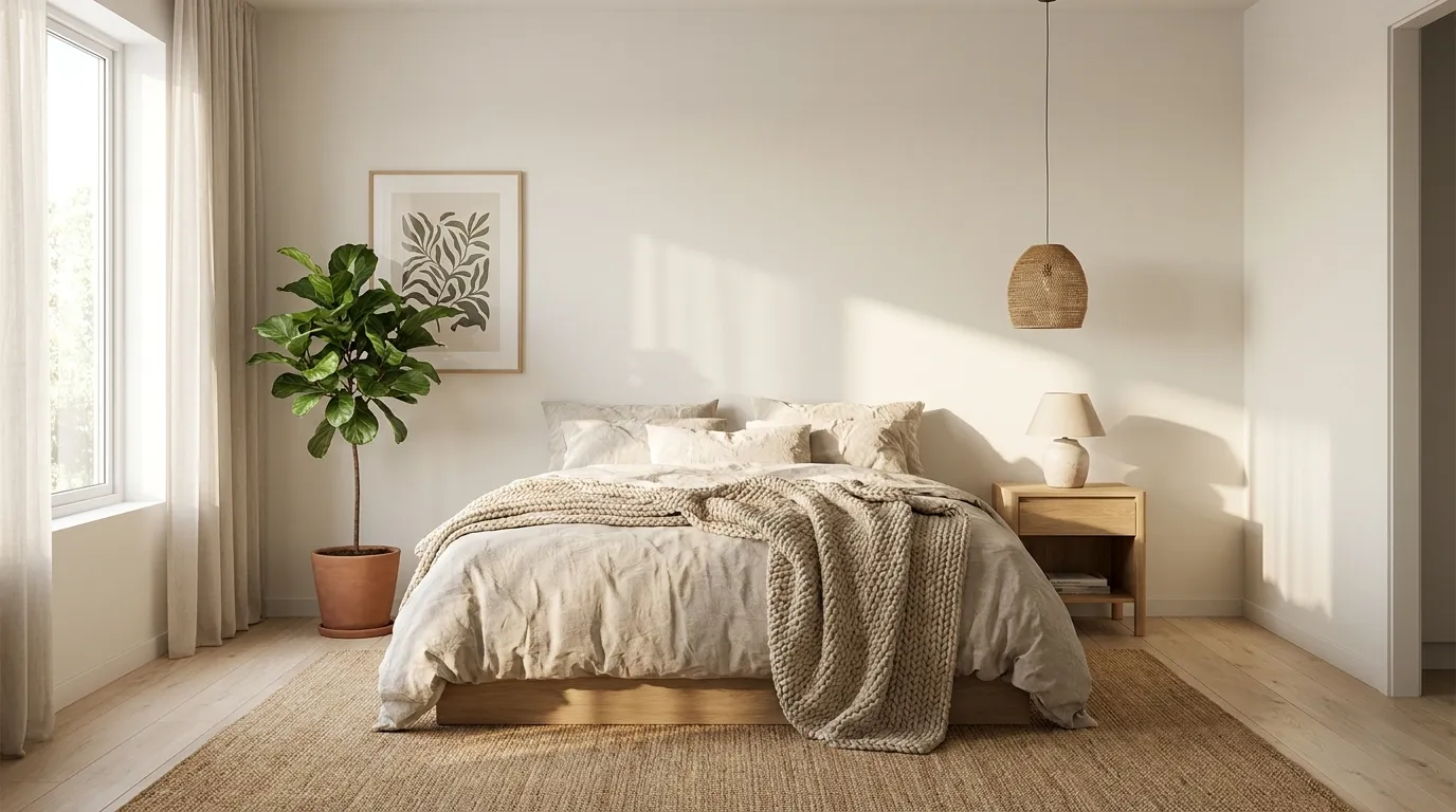 Cozy Scandinavian Bedroom with Natural Wood Furniture